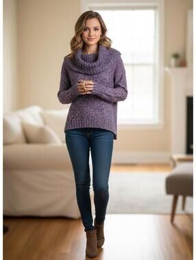 American Eagle Purple Marled Cowl Neck Sweater XS oversized